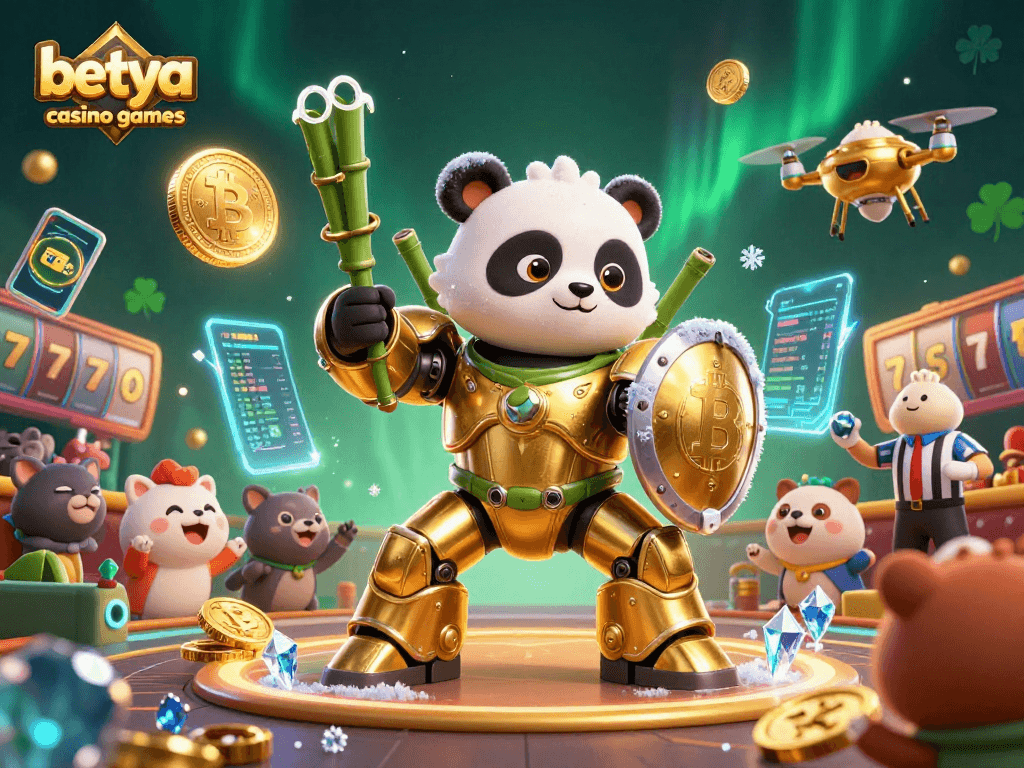 Experience the excitement of betya casino games with vibrant characters, 3D coins, and dynamic elements in a rich casino atmosphere.